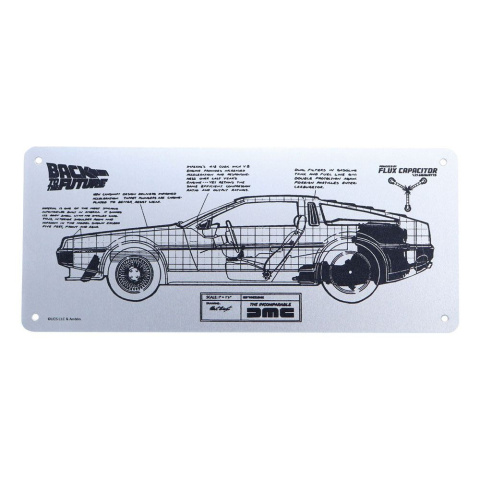 Back to the Future Tin Sign DeLorean Schematic - tabliczka